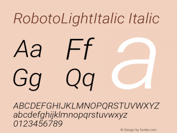 RobotoLightItalic Italic Version 2.001151; 2014图片样张