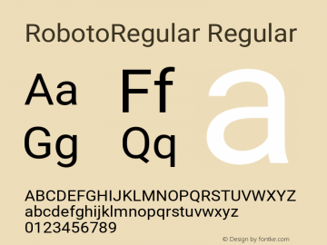RobotoRegular Regular Version 2.001101; 2014 Font Sample