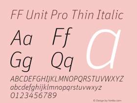 FF Unit Pro Thin Italic Version 7.504; 2010; Build 1022;com.myfonts.fontfont.unit-pro.pro-thin-italic.wfkit2.4gNB Font Sample