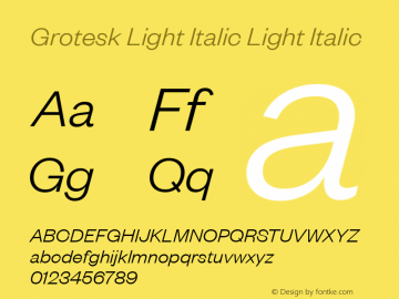 Grotesk Light Italic Light Italic Version 1.001;PS 001.001;hotconv 1.0.57;makeotf.lib2.0.21895图片样张
