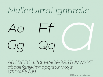 MullerUltraLightItalic ☞ Version 1.0;com.myfonts.easy.font-fabric.muller.ultra-light-italic.wfkit2.version.4nu1 Font Sample