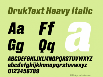 DrukText Heavy Italic Version 1.1 2015 Font Sample