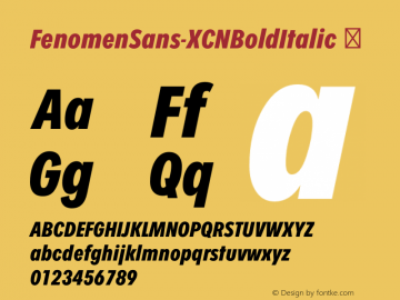 FenomenSans-XCNBoldItalic ☞ Version 1.001;PS 001.001;hotconv 1.0.70;makeotf.lib2.5.58329;com.myfonts.easy.signature-type-foundry.fenomen-sans.xcn-bold-italic.wfkit2.version.4nQh Font Sample
