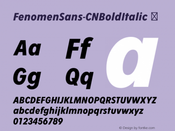 FenomenSans-CNBoldItalic ☞ Version 1.001;PS 001.001;hotconv 1.0.70;makeotf.lib2.5.58329;com.myfonts.easy.signature-type-foundry.fenomen-sans.cn-bold-italic.wfkit2.version.4nPZ图片样张
