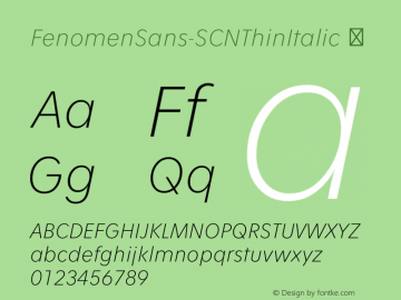 FenomenSans-SCNThinItalic ☞ Version 1.001;PS 001.001;hotconv 1.0.70;makeotf.lib2.5.58329;com.myfonts.easy.signature-type-foundry.fenomen-sans.scn-thin-italic.wfkit2.version.4nQZ Font Sample