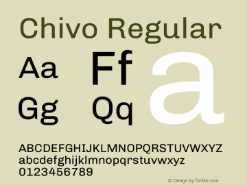 Chivo Regular Version 1.002;PS 001.002;hotconv 1.0.70;makeotf.lib2.5.58329 DEVELOPMENT Font Sample