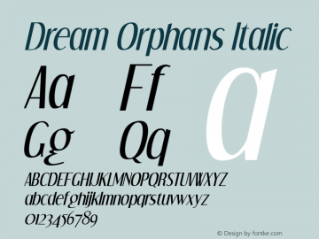 Dream Orphans Italic Version 2.0; 2000; initial release Font Sample