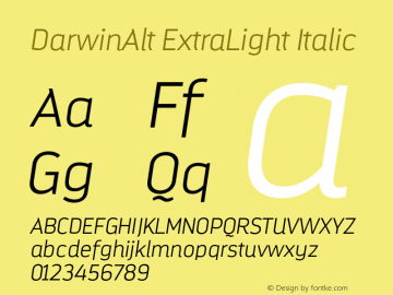 DarwinAlt ExtraLight Italic Version 1.000 Font Sample