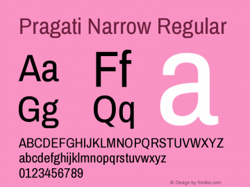 Pragati Narrow Regular Version 1.007;PS 001.007;hotconv 1.0.70;makeotf.lib2.5.58329 Font Sample