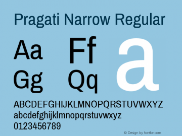 Pragati Narrow Regular Version 1.007; ttfautohint (v1.3) Font Sample