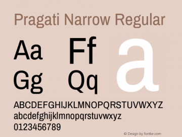 Pragati Narrow Regular Version 1.008;PS 001.008;hotconv 1.0.70;makeotf.lib2.5.58329 Font Sample