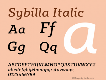 Sybilla Italic Version 2.960 Font Sample