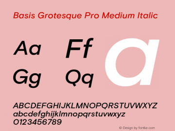 Basis Grotesque Pro Medium Italic Version 1.000 Font Sample