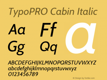 TypoPRO Cabin Italic Version 1.005 Font Sample