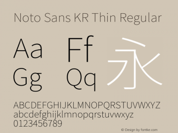 Noto Sans KR Thin Regular Unknown Font Sample