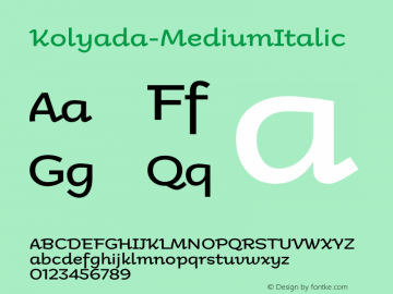 Kolyada-MediumItalic ☞ Version 1.000 2012 initial release;com.myfonts.easy.kyryll-tkachev.kolyada.medium-italic.wfkit2.version.3WMj Font Sample