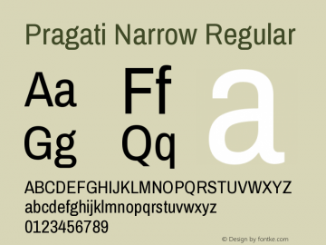 Pragati Narrow Regular Version 1.009;PS 001.009;hotconv 1.0.70;makeotf.lib2.5.58329 Font Sample