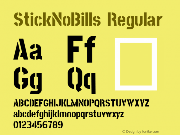 StickNoBills Regular Version 001.000 ; ttfautohint (v1.2) -l 8 -r 50 -G 200 -x 14 -D latn -f none -w G -W -X 