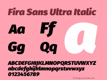 Fira Sans Ultra Italic Version 4.100;PS 004.100;hotconv 1.0.70;makeotf.lib2.5.58329 Font Sample