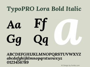 TypoPRO Lora Bold Italic Version 1.014 Font Sample