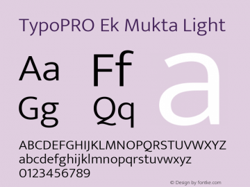 TypoPRO Ek Mukta Light Version 1.2 Font Sample