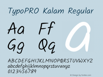 TypoPRO Kalam Regular Version 1.200;PS 1.0;hotconv 1.0.78;makeotf.lib2.5.61930; ttfautohint (v1.1) -l 7 -r 28 -G 50 -x 13 -D latn -f deva -w G图片样张