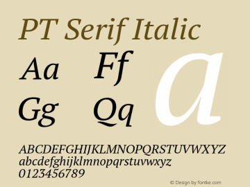PT Serif Italic Version 1.000 Font Sample