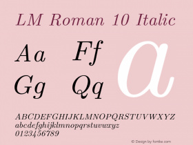 LM Roman 10 Italic Version 1.106;PS 1.106;hotconv 1.0.49;makeotf.lib2.0.14853 Font Sample
