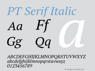 PT Serif Italic Version 1.000 Font Sample