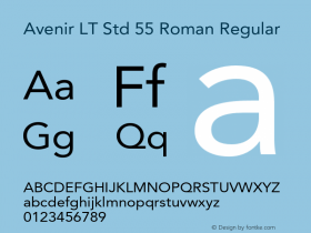 Avenir LT Std 55 Roman Regular OTF 1.029;PS 001.001;Core 1.0.33;makeotf.lib1.4.1585图片样张