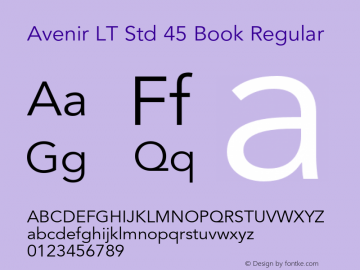 Avenir LT Std 45 Book Regular OTF 1.029;PS 001.001;Core 1.0.33;makeotf.lib1.4.1585图片样张