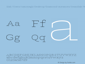 Slab /Users/simonegli/Desktop/Diamond/instances/SeanSlab-WideExtralight.ufo Version Version Beta 1.0图片样张