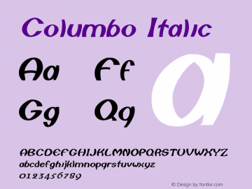 Columbo Italic The IMSI MasterFonts Collection, tm 1995, 1996 IMSI (International Microcomputer Software Inc.) Font Sample