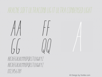 Aracne Soft UltraCond Lig It Ultra Condensed Light Version 1.001 Font Sample