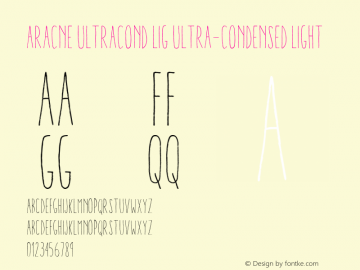 Aracne UltraCond Lig Ultra-condensed Light Version 1.001 Font Sample