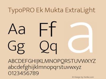 TypoPRO Ek Mukta ExtraLight Version 1.2 Font Sample