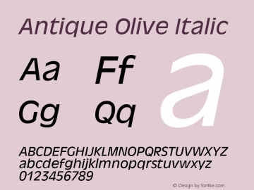 Antique Olive Italic Version 1.3 (ElseWare) Font Sample