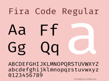 Fira Code Regular Version 3.111;PS 3.111;hotconv 1.0.72;makeotf.lib2.5.5900 Font Sample
