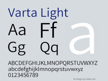 Varta Light Version 1.2; ttfautohint (v1.3) -l 8 -r 24 -G 200 -x 12 -H 50 -D deva -f latn -m 