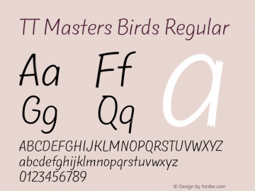 TT Masters Birds Regular Version 1.000;com.myfonts.easy.type-type.tt-masters.birds-light.wfkit2.version.4oHe图片样张