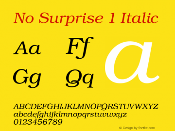 No Surprise 1 Italic QualiType TrueType font  10/5/92 Font Sample