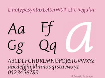 LinotypeSyntaxLetterW04-LtIt Regular Version 1.00 Font Sample