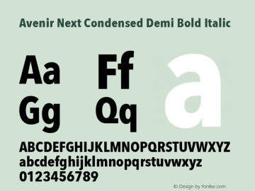 Avenir Next Condensed Demi Bold Italic 8.0d5e6 Font Sample
