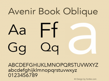 Avenir Book Oblique 8.0d5e4 Font Sample