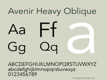 Avenir Heavy Oblique 8.0d5e4 Font Sample