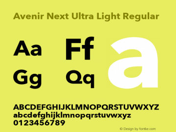 Avenir Next Ultra Light Regular 8.0d5e6 Font Sample