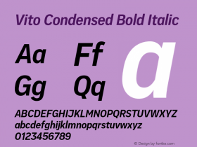 Vito Condensed Bold Italic Version 1.002 Font Sample