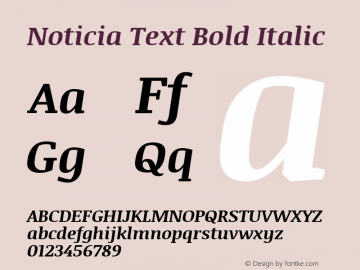 Noticia Text Bold Italic Version 1.003 Font Sample