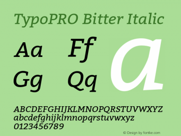 TypoPRO Bitter Italic Version 1.300;PS 001.300;hotconv 1.0.70;makeotf.lib2.5.58329 DEVELOPMENT图片样张