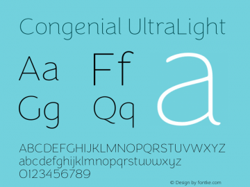 Congenial UltraLight Version 1.000 Font Sample